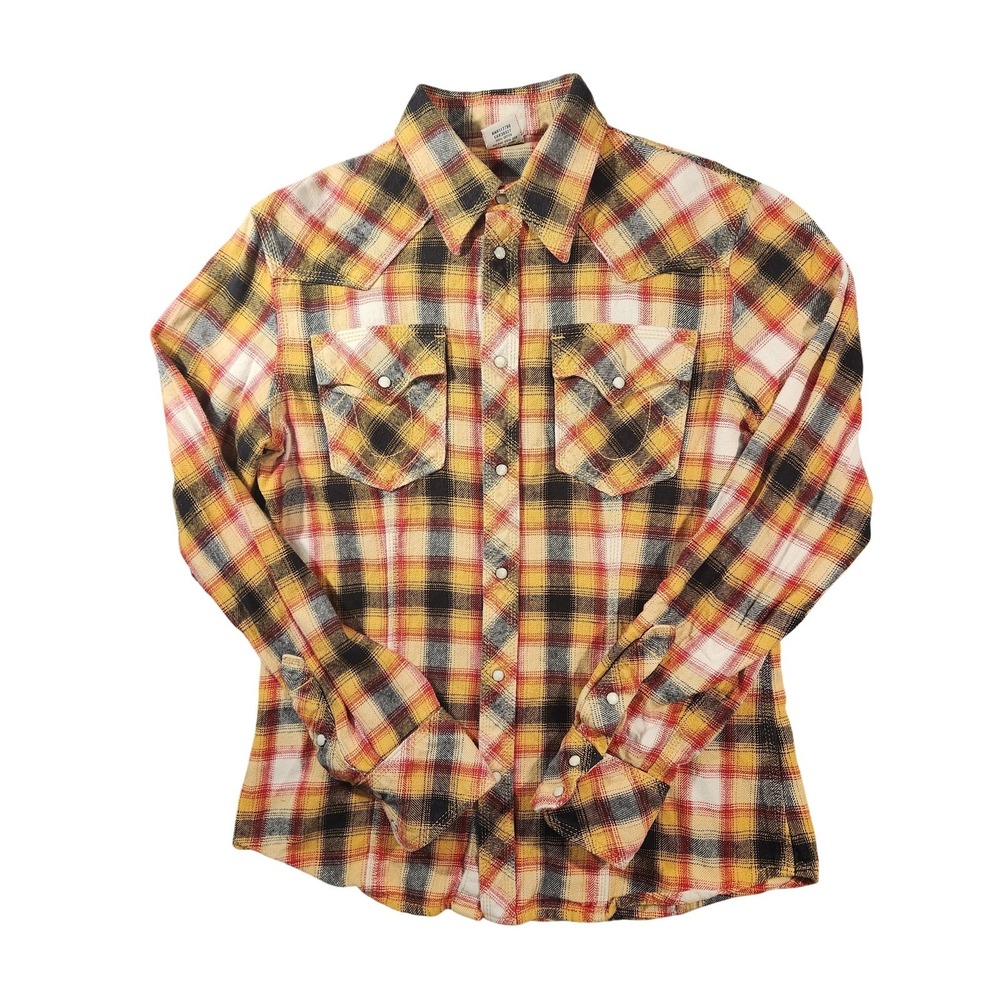 True Religion Shirt Mens XL Yellow Plaid Flannel Snap Button Up‎ Casual